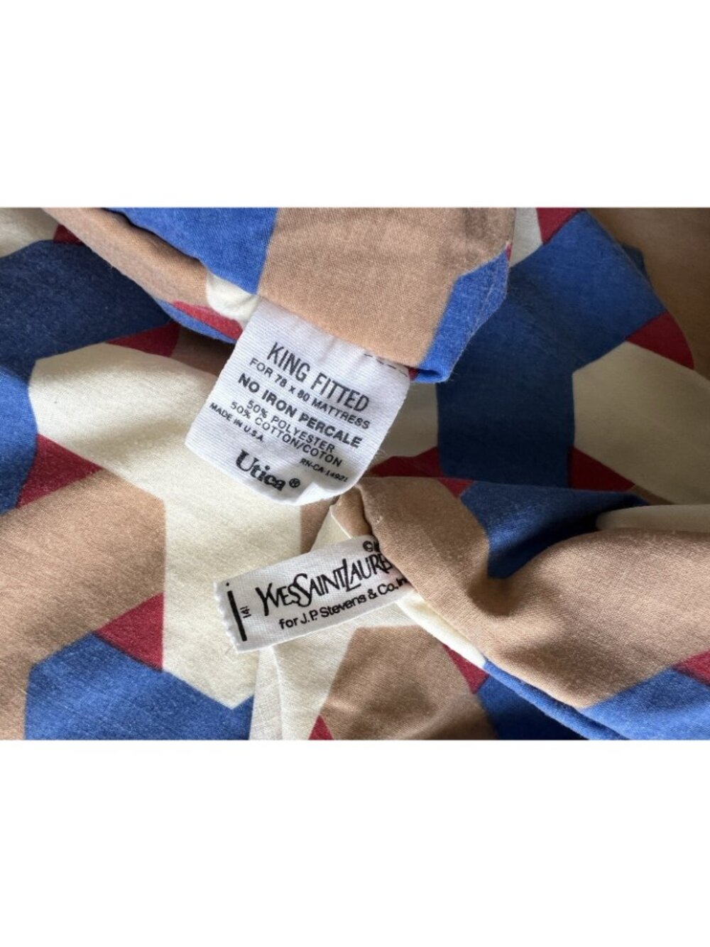 YVES SAINT LAURENT King Fitted Sheet "Connections" USA No-Iron Percale Designer - Picture 7 of 16